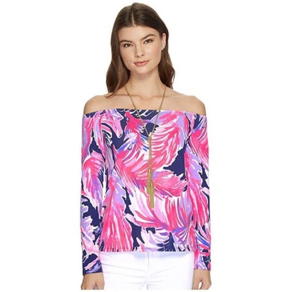 Lilly Pulitzer Audelia Off The Shoulder Top True Blue Paradise Point Size S - Picture 1 of 6